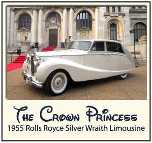 1 of only 13 rare Hooper bodied 1955 Rolls Royce Silver Wraith Vintage Limousines for hire in Maryland, DC and Virginia for Weddings and special events from VintageLimos.BIZ.