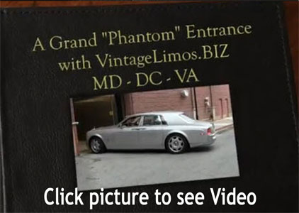 Rolls Royce Phantom from VintageLimos.BIZ drives wedding party onto 2nd floor ballroom of Marriott Inner Harbor hotel in Baltimore.